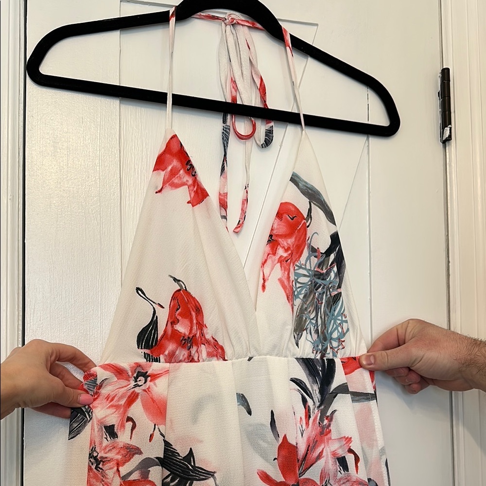 Floral Maxi, Backless Dress with Slit in Pink and White